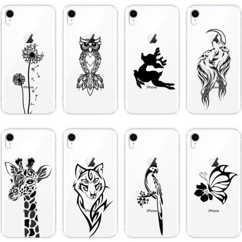 Animal Wolf Deer Giraffe Bird Phone Case Silicone For iPhone 6 S 6S 7 8 X XR XS Max Soft Back Cover For iPhone 6 S 6S 7 8 Plus