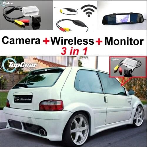 3 in1 Special Rear View Camera + Wireless Receiver + Mirror Monitor Easy DIY Parking System For Citroen Saxo