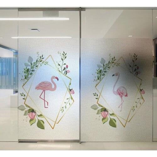Flamingo glass sticker Custom size stained no-glue opaque Window Film adhesive vinyl Static Cling frosted office Nordic