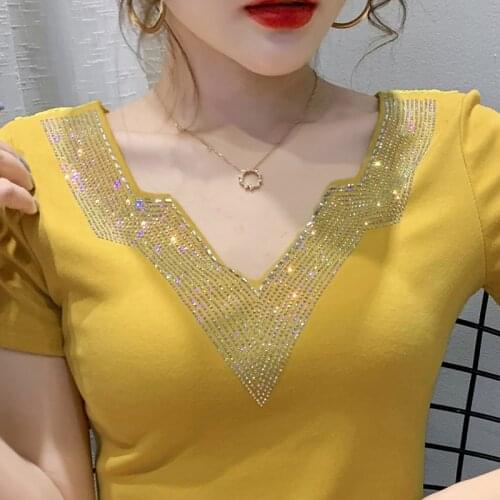 Women clothing New 2020 Summer short sleeve Women t-shirt Fashion casual short sleeve v-neck hot drill t shirt women blusas