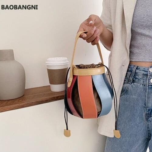 Splice Mini PU Leather Bucket Bags For Women Luxury Crossbody Shoulder Handbags Lady Simple Travel Tote