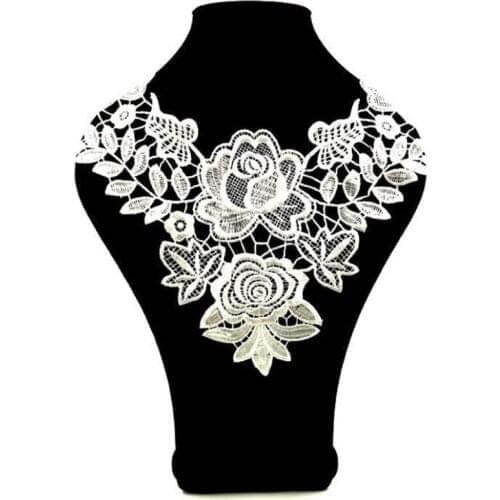 Womens 3D Embroidery Hollow Lace Collar DIY Applique Accessories Clothing Decoration Rose Flower Dress Patch Neck Scrapbooking