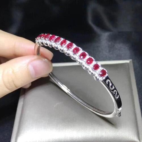 100% Natural And Real Ruby bangle Bracelet Solid S925 Sterling Silver For Women Color Fine Jewelry