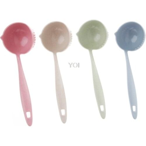2 in 1 Wheat Straw Long Handle Soup Spoon Home Kitchen Porridge Ladle Filter