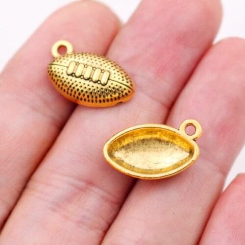 20pcs Antique Gold Tone American Football Pendant DIY Sports Bracelet Earring Jewelry Handicraft Charm Making 27 * 14mm P42