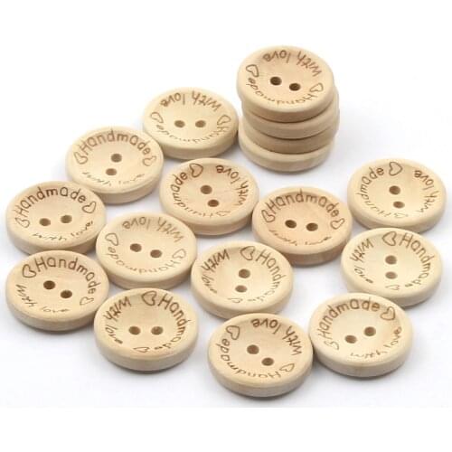 50Pcs 15mm/20mm/25mm Natural Color Wooden Buttons Handmade Letter Love Scrapbook For Wedding Decor Clothing Sewing Accessories