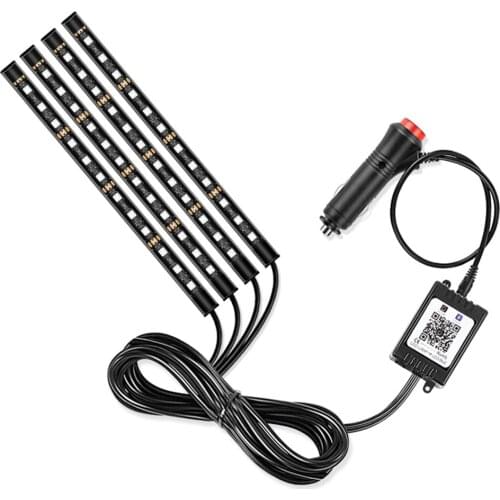 Car RGB LED Strip Light Atmosphere Foot Ambient Lights BT app control Interior Decorative Lights with Car Charger