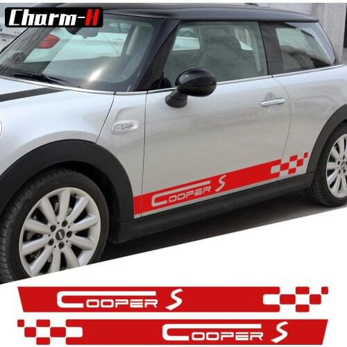 Car Styling Side Skirt Decals Stickers for MINI COOPER S Racing Stripes Clubman R55 F54 R56 F56 R50 R53 F55 F60 R60 Accessories