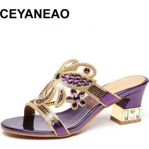 CEYANEAOMost Popular New Open Toe Rhinestone Shoes Women Summer Sandals Slippers High Heels ShoesFashion SandalsWomen Slippers