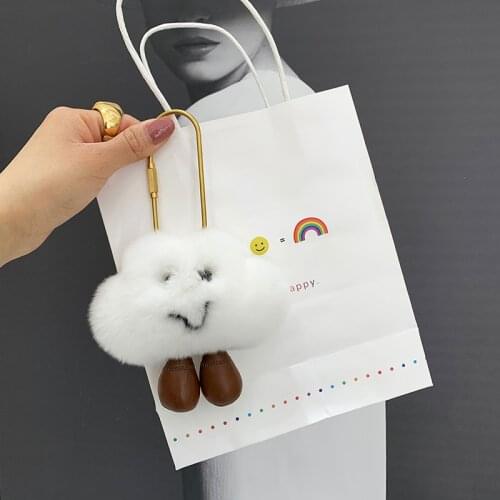 CNEGOVIK Real fur keychain Bag Charms Keyring Jewelry Genuine Fur Keychain Pendant women Adorable Clouds Pendant Keyring