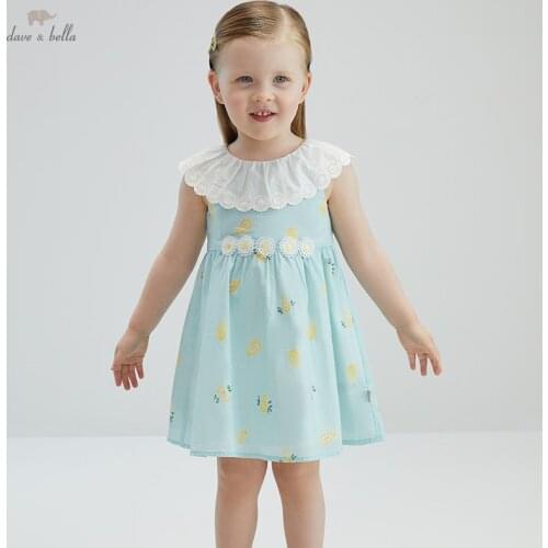 DB16791 dave bella summer baby girls cute floral print dress children fashion party dress kids infant lolita clothes