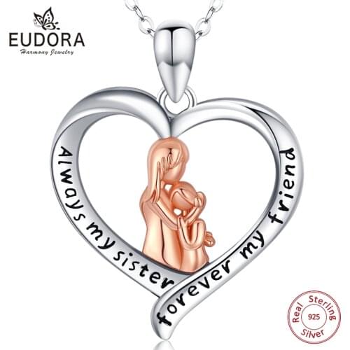 Eudora 925 Sterling Silver Good Sister Heart Pendant Good Friend Rose Gold necklace jewelry for Sisters Valentines Gift cyd627