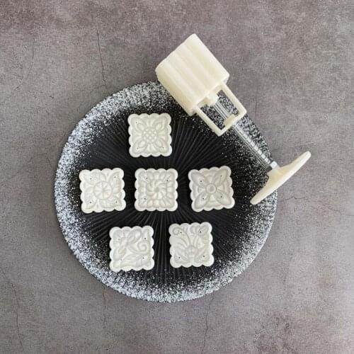 50g Mooncake Mold 6 Square Flower Stamps Cookie Cutter Hand Press Green Bean Cake Pastry Mould for Mid Autumn Festival