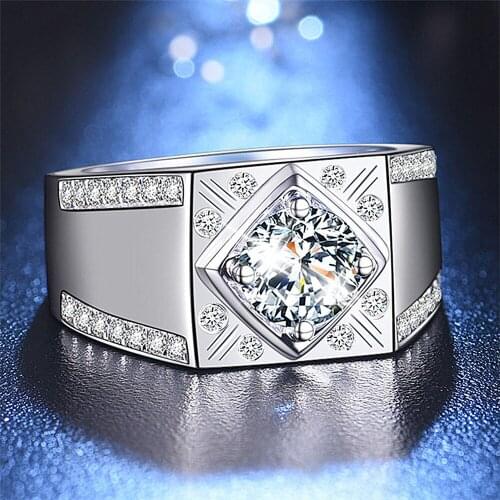 18k White gold silver color 1carat AAA zircon diamond gemstones rings for men bague jewelry wedding band fashion gift accessory