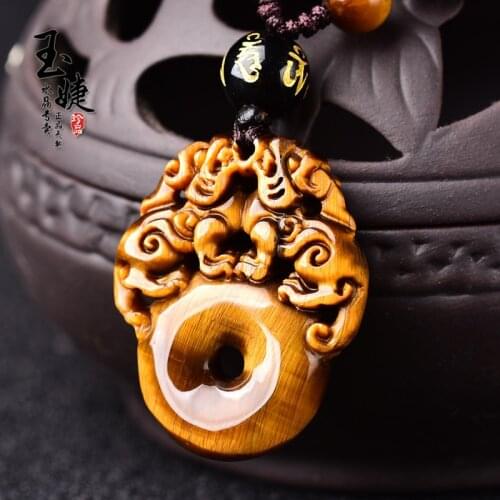 100% natural tiger eye stone brave troops pendant necklace jade pendant with texture necklace women men jadeite jade jewelry