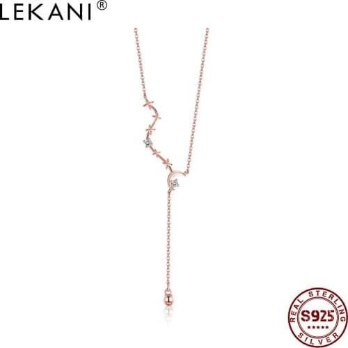 LEKANI 925 Sterling Silver Rose Gold Necklaces For Women Trendy Zircon Star Moon Necklace Chain Fine Jewelry Engagement Gift