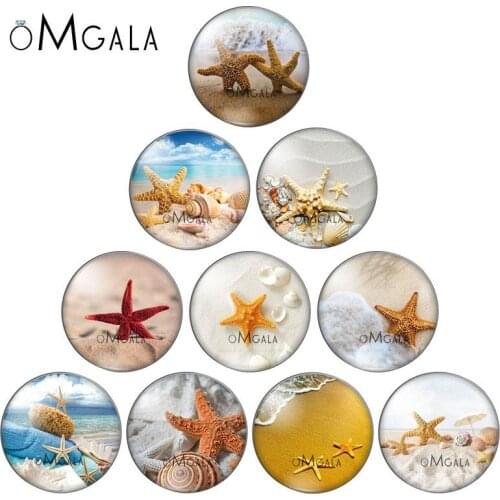 Summer Beach Starfish Shell Landscape 12mm/14mm/16mm/18mm/20mm/25mm Round Photo Glass Cabochon Demo Flat Back Making Findings