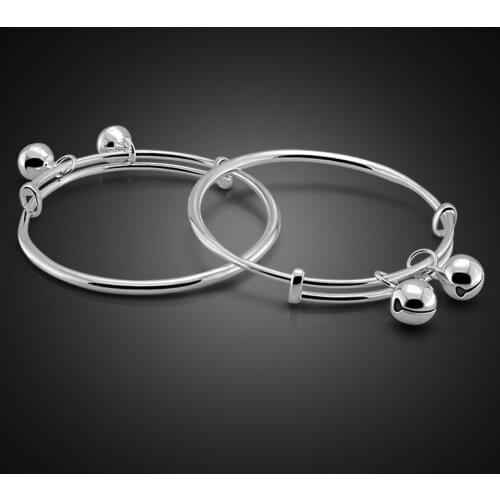 Fashion simple children 100% silver jewelry solid 925 silver adjustable size baby bracelet cute bells bracelet for baby gift