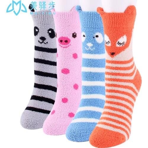 12 Pairs Per Set Cute Cartoon Fox Coral Velvet Womens Socks Thick Warm Socks Wholesale