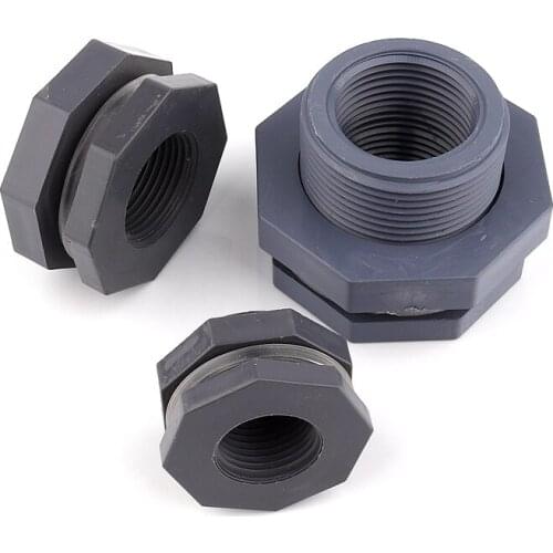 1/2 Inch~2 Inch Grey Female Thread PVC Aquarium Water Tank Adapter Joints Fish Tank Drainage Intake Joint Drain Pool Connector