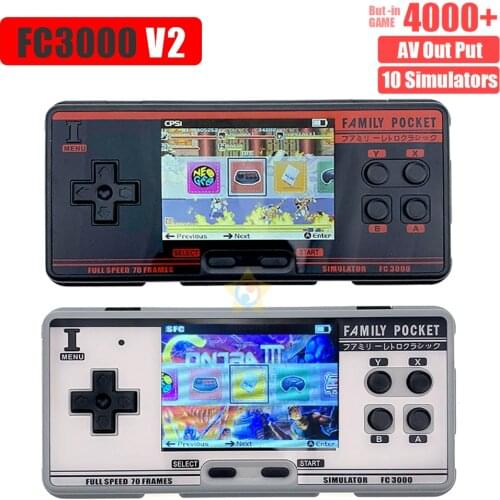 FC3000 V2 Retro Handheld Video Game Console Built-in 4000+ Classic Games Portable Console Support 10 Formats Game AV Out Put