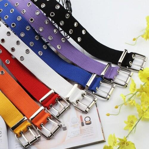 Double Grommet Hole Buckle Belt Wide Canvas Web Belt Female Male Waist Strap Belts for Women Men Jeans