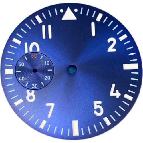 38.8mm Blue Watch Plate Green Luminous Watch Dial Spare Part Big Pilot for 6498