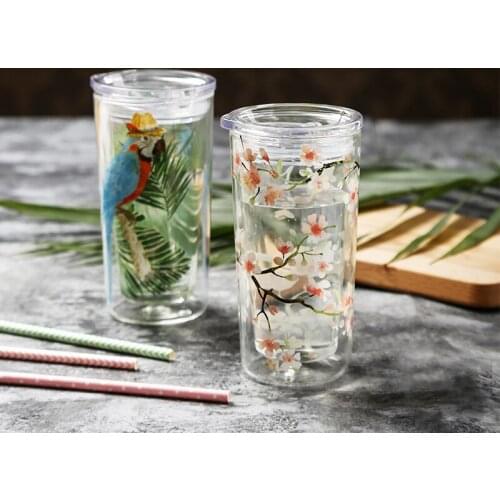 Double-glazed water cup large capacity with cover heat-resistant tea cup children simple fresh home cold water cup