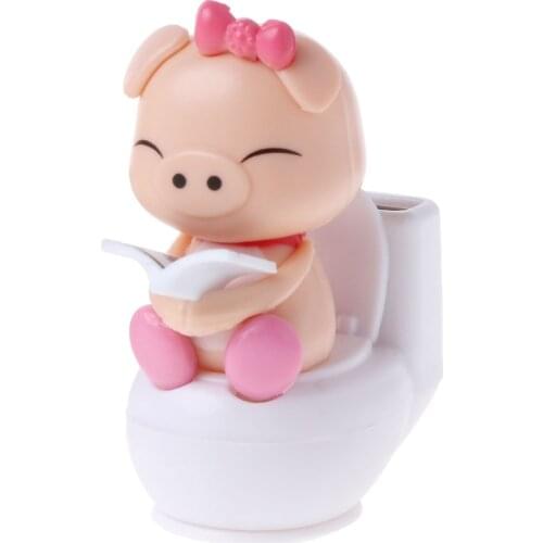 Solar Powered Pig Sitting On Toilet Car Ornament Kid Toy Gift Home Decoration Q6PD