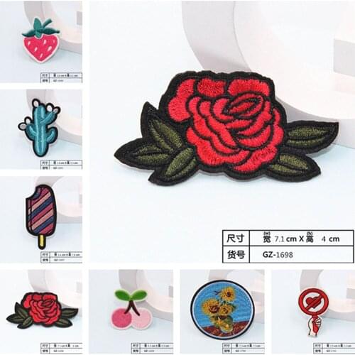 Embroidered Rose Flower Strawberry Patches Women Lovely Girls Kids Iron On Patch Clothing Applique Sticker DIY Accessory BU192