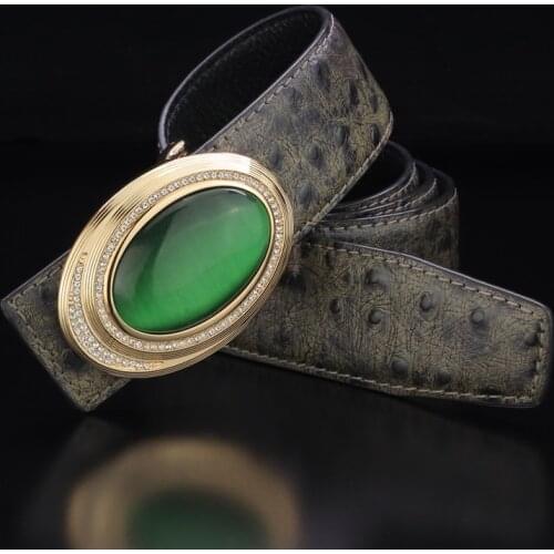 High quality designer belt men genuine leather luxury famous brand Cats eye jade buckle fashion Waist Strap Casual Waistband