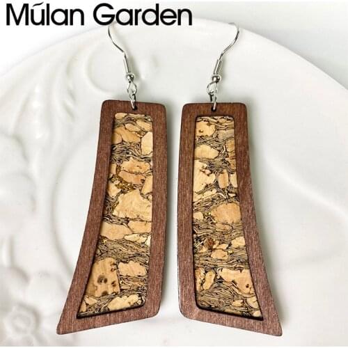 M&G Wood Leather Earrings for Women Geometric Leopard Bark Pattern Round Pendant Dangle Earring Texture Jewelry Accessories Gift