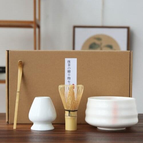 4pcs/set Ceremony Matcha Ceramic Tea Bowl Bamboo Tea Scoop Matcha Whisk Giftset Japanese Teaware Tea Tool Fine Gift