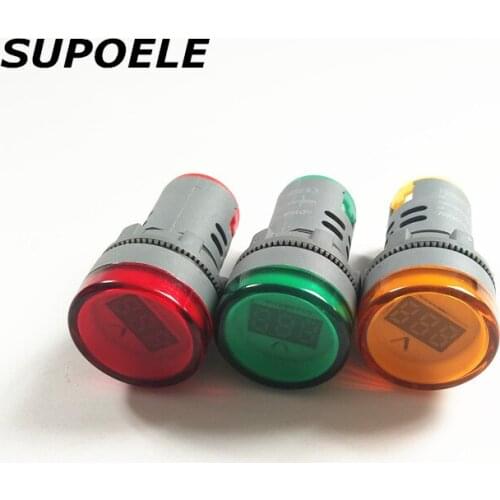 50PCS 22mm AC 20-500V LED Digitial Display Red Green Yellow Blue White Voltmeter Indicator Light 2 in 1 Panel Round Polit Lamps