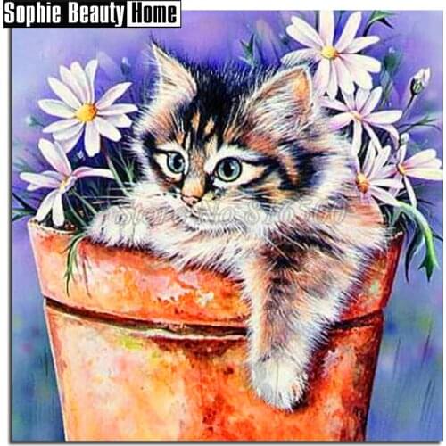 Diamond Embroidery Animal Cat Mosaic Crystal 5D Cross Stitch Flower Full Drill Diamond Painting DIY Sticker Decor Pattern 194004