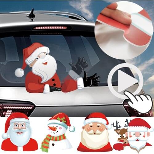 Car Rear Window Wiper Stickers and Decals Santa Claus Waving Arm Auto Styling Rear Windshield Stickers Christmas Wiper PVC Decal