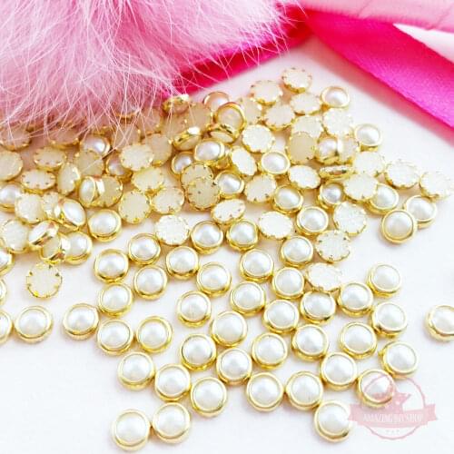 White Colors 1000PCS 3d Nail Art Pearl Rhinestones 4mm Nail Art Tool Metal Studs Peal Charm Craft DIY Manicure Nail Decorations