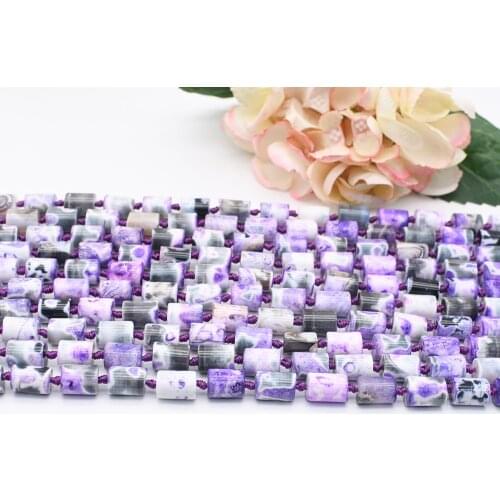 2 strands 11x14mm Natural Smooth Columnar shape Fresh Purple Fire Agate stone Bead 15.5" free delivery