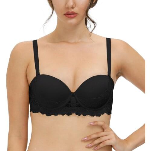 Women Bra Adjusted Convertible Straps Sexy Thick Padded Push Up Bras Lace Wire Bone Halter Strapless Cropped Anti-slip Multiway