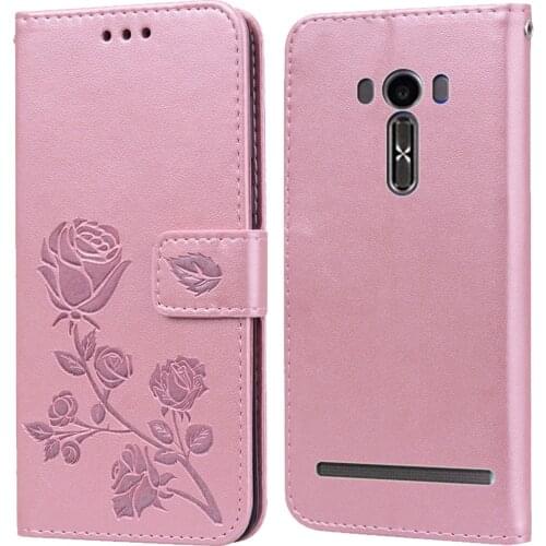 Luxury Leather Flip Book Case for Asus Zenfone 2 Laser ZE550KL ZE551KL Z00LD Rose Flower Wallet Stand Case Phone Cover Bag