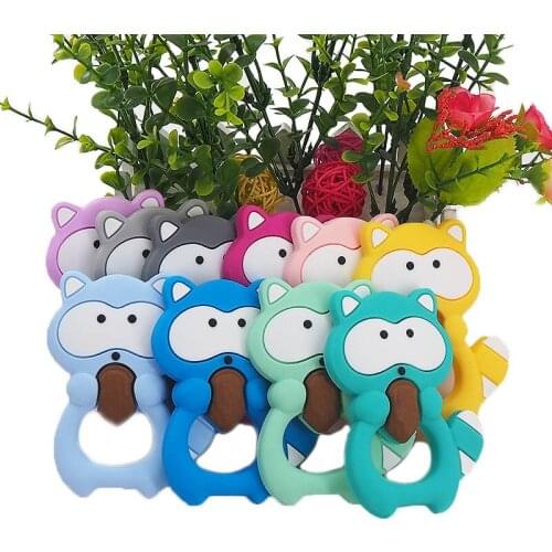 Chenkai 5PCS Silicone Squirrel Teether Baby Cartoon Teether Cute Animal Pacifier BPA Free For Infant Chew Necklace Teething Toy