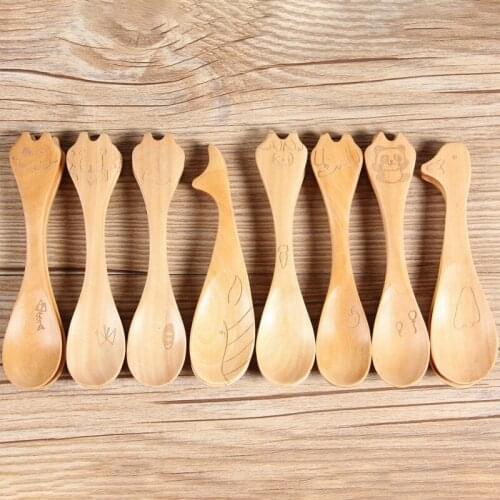 Cute Animal Shape Wooden Spoon Child Rice Spoon Kitchen Eco-friendly Baby Children Cream Spoons Tableware