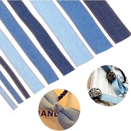 1M Handmade Double-sided Jumper Denim Ribbon Jeans Fabric Tape Bow Cap Clothing Decoration DIY Sewing Crafts Hairclip Accessory