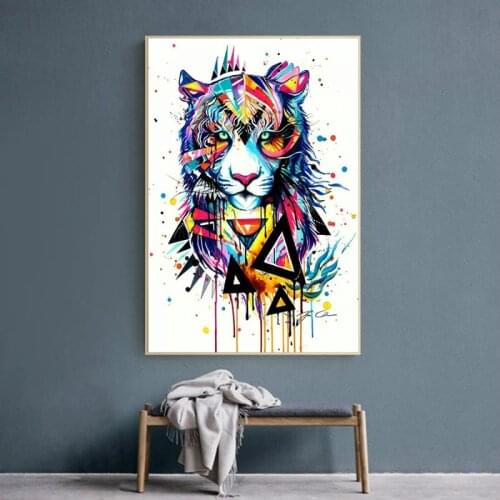 Graffiti Leopard Tiger Animal Oil Painting on Canvas Posters Pop Art and Prints Cuadros Wall Art Pictures for Living Room