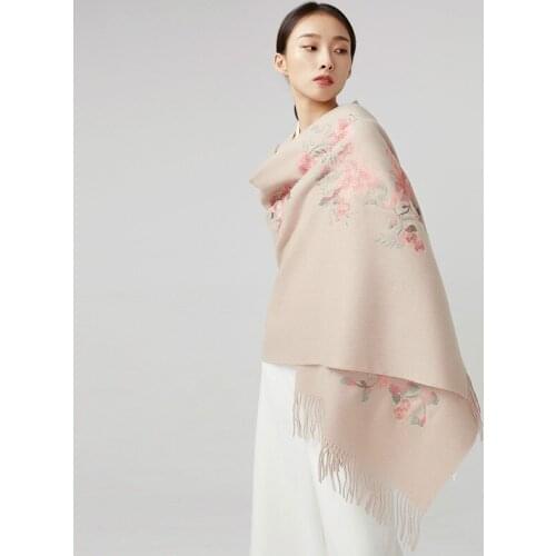 Chinese Hand Embroidery Shawl Outer Match Ethnic Style Wool Embroidered Scarf Womens Long Warm Fashion Scarf Gift Winter