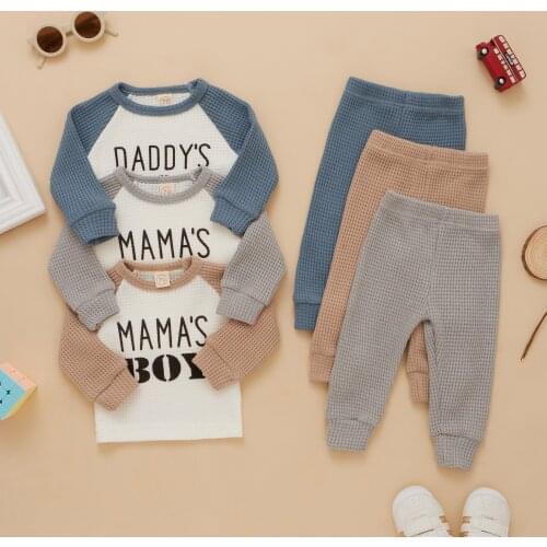 2 Pieces Baby Suit Set, Letter Print O-Neck Long Sleeve T-Shirt+ Solid Color Long Pants for Toddler Boys, 3-24 Months