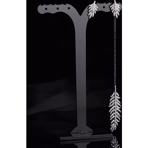 Trendy Jewelry Black & Grey color Micro-crystal Zircon Feather Earrings European and American popular leaf pendant earrings