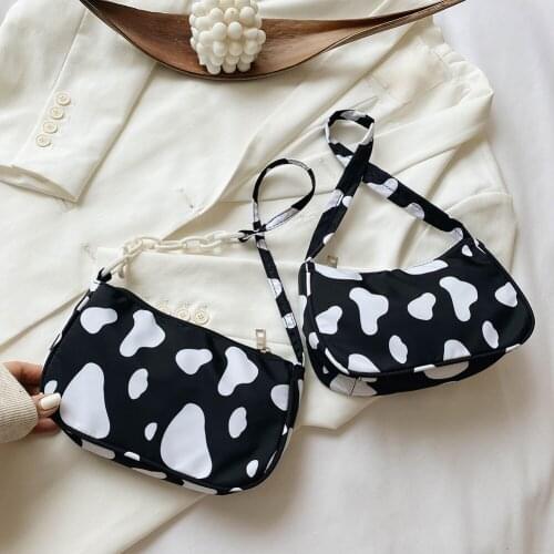 Fashion Cow Milk Printed Women Daily Small Handbags Casual Nylon Simple Underarm Shoulder Bags For Female