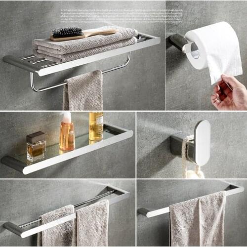 304 Stainless Steel Bathroom Hardware Set Robe Hook Bathroom Accessories In Chrome Toothbrush Holder Metal Roll Holder