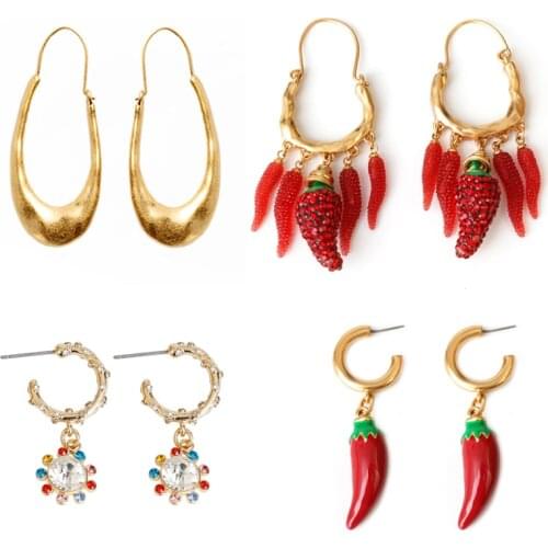 Earrings set Vintage Dangle Carved fishes leaves For Women Geometric Gold Color Metal Trendy Women Earring Girl Jewelry